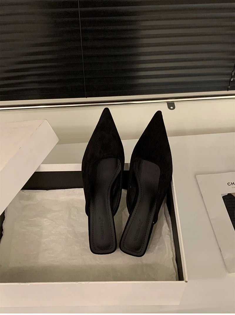 2025 designer dedo do pé apontado mulheres mules chinelos moda rasa penetraçã