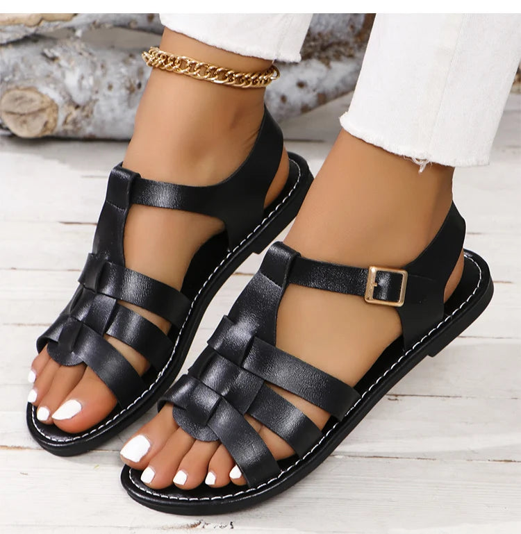 Sandálias femininas clássicas de verão para sapatos de verão femininos plana