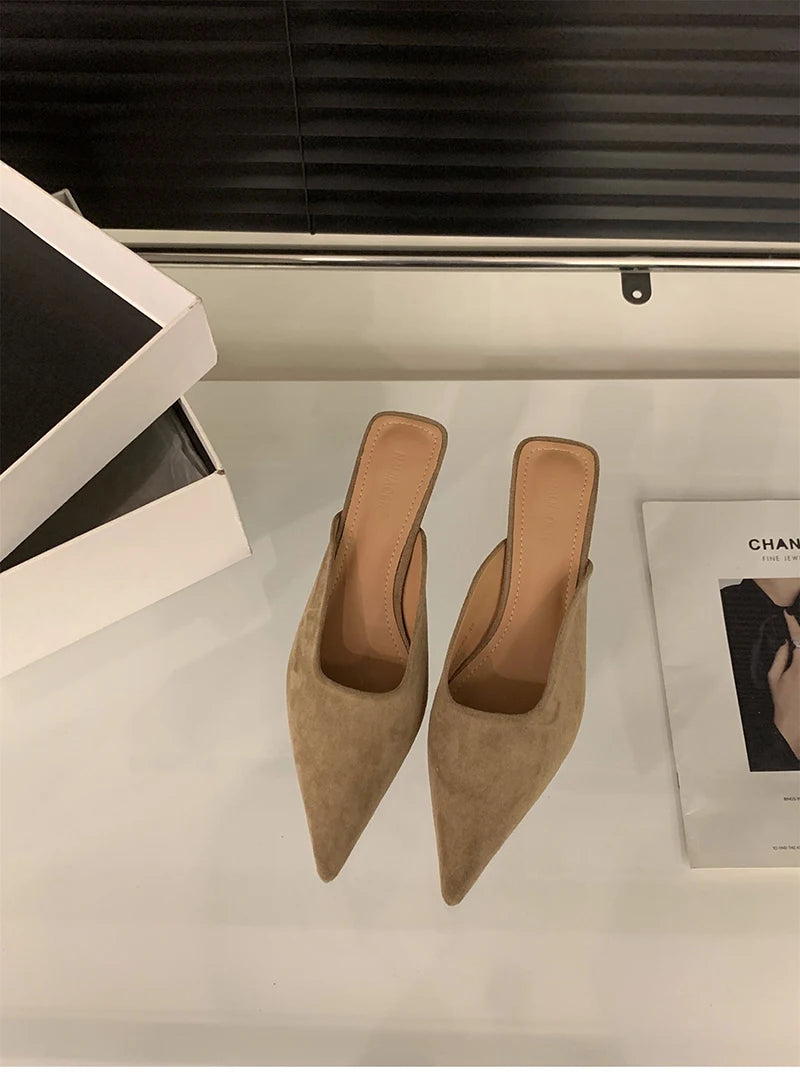 2025 designer dedo do pé apontado mulheres mules chinelos moda rasa penetraçã