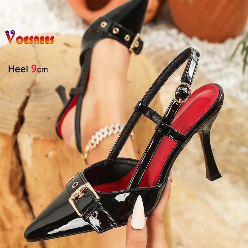 Scarpin Tamanho 34-46 mulheres sapatos de salto alto único 9cm stiletto fivela cinta es
