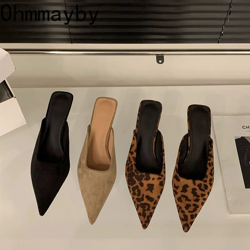 2025 designer dedo do pé apontado mulheres mules chinelos moda rasa penetraçã
