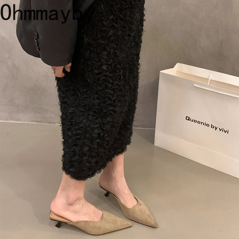 2025 designer dedo do pé apontado mulheres mules chinelos moda rasa penetraçã