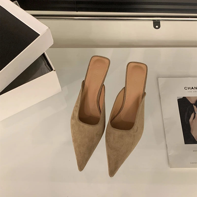 2025 designer dedo do pé apontado mulheres mules chinelos moda rasa penetraçã