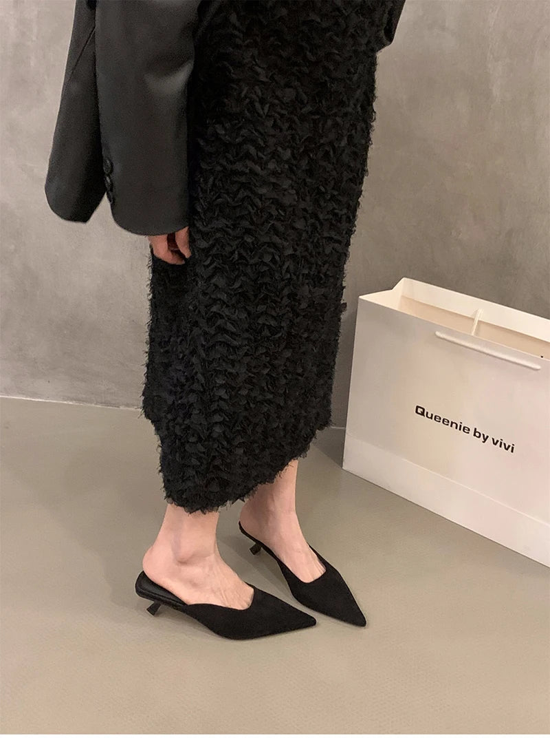 2025 designer dedo do pé apontado mulheres mules chinelos moda rasa penetraçã