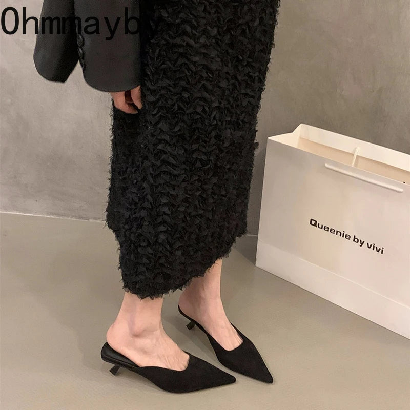 2025 designer dedo do pé apontado mulheres mules chinelos moda rasa penetraçã