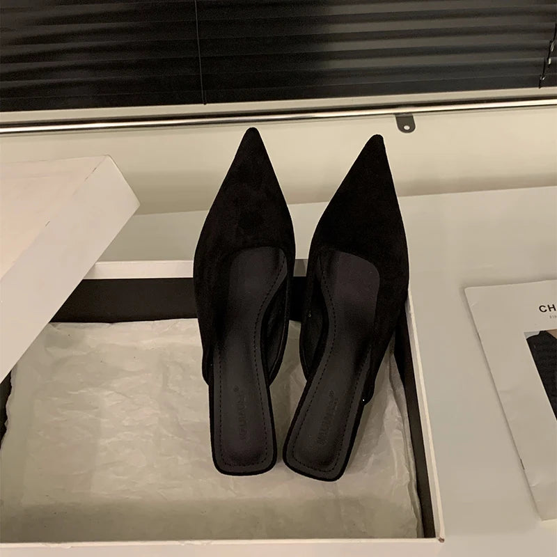 2025 designer dedo do pé apontado mulheres mules chinelos moda rasa penetraçã