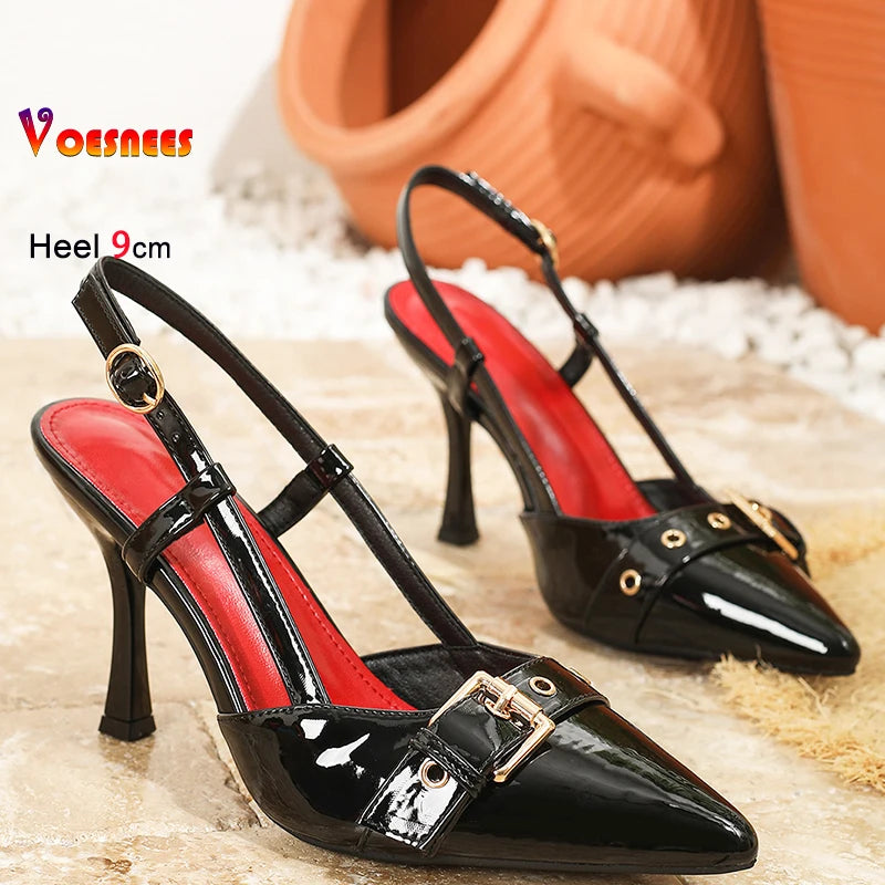 Scarpin Tamanho 34-46 mulheres sapatos de salto alto único 9cm stiletto fivela cinta es
